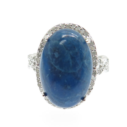 925 Sterling Silver Real White Diamond & Apatite Infinity Ring Size 7.75