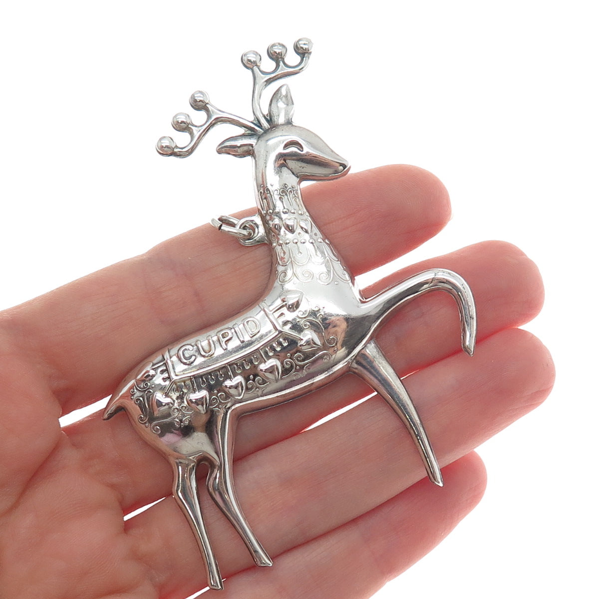 ONEIDA 925 Sterling Silver Vintage 1974 Cupid Deer Pin Brooch / Pendant