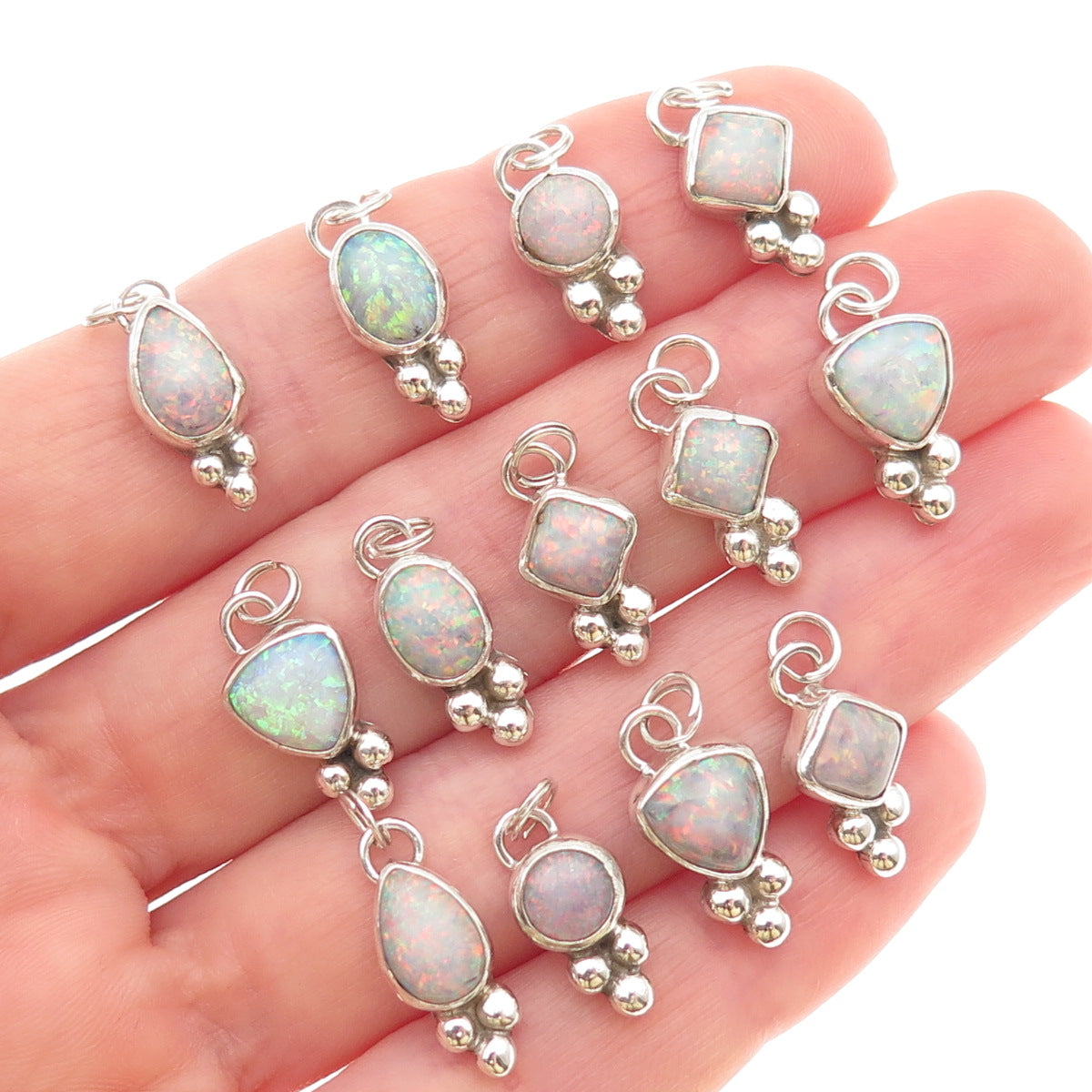 D’Anz Old Pawn 925 Sterling Silver Vintage SET of 13 Opal Tribal Charm Pendants