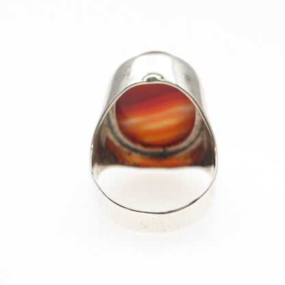 925 Sterling Silver Vintage Real Cabochon Agate Modernist Ring Size 4.5