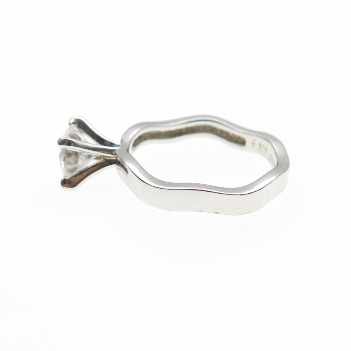 925 Sterling Silver Round-Cut C Z Engagement Wavy Ring Size 7