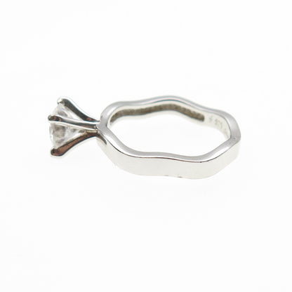 925 Sterling Silver Round-Cut C Z Engagement Wavy Ring Size 7