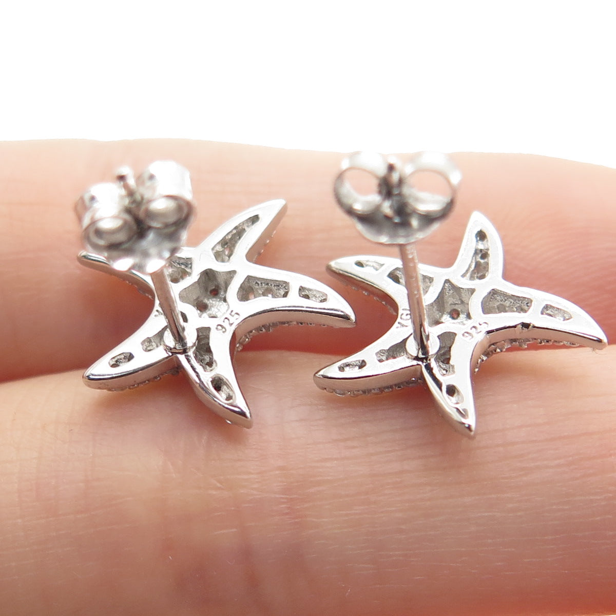 925 Sterling Silver Round-Cut Shaped C Z Starfish Stud Earrings