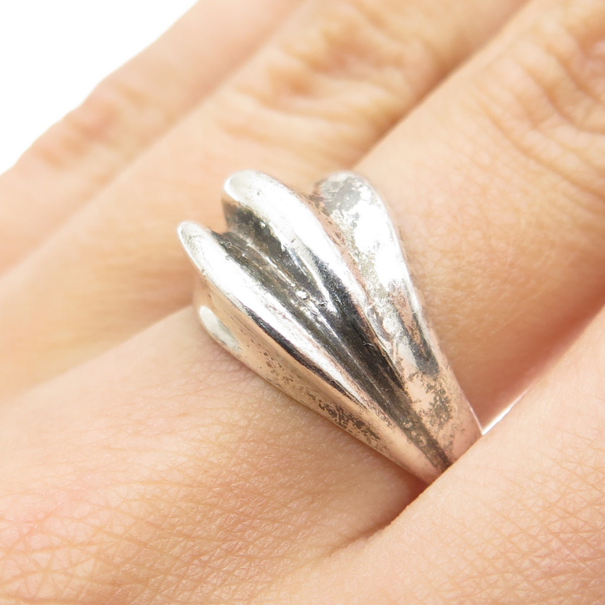 CELLINI 925 Sterling Silver Vintage Modernist Oxidized Ring Size 7.25
