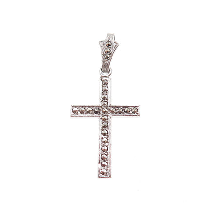 925 Sterling Silver Antique Art Deco Real Marcasite Cross Charm Pendant