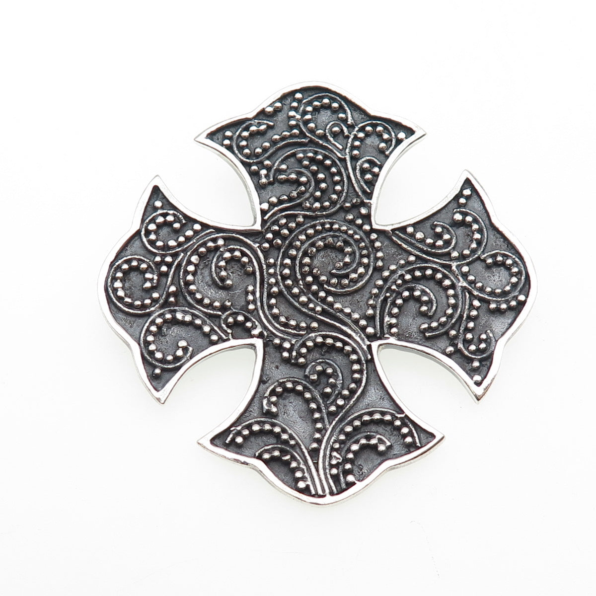 CFJ Collins Fine Sterling Silver Vintage Granulated Cross Oxidized Slide Pendant