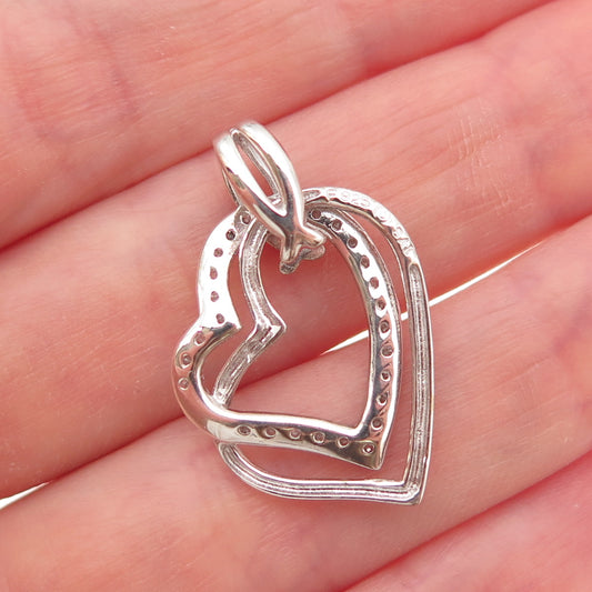 Sai 925 Sterling Silver Real Round-Cut Diamond Heart Charm Pendant