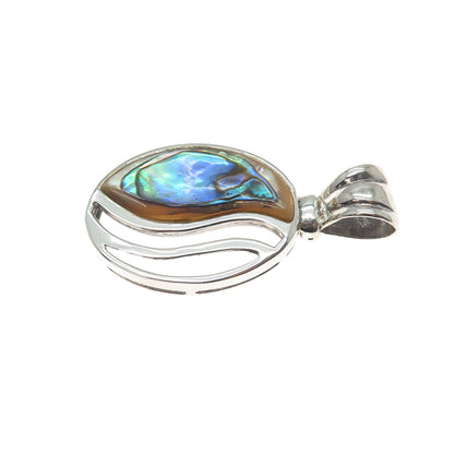 925 Sterling Silver Vintage Real Abalone Shell Modernist Charm Pendant