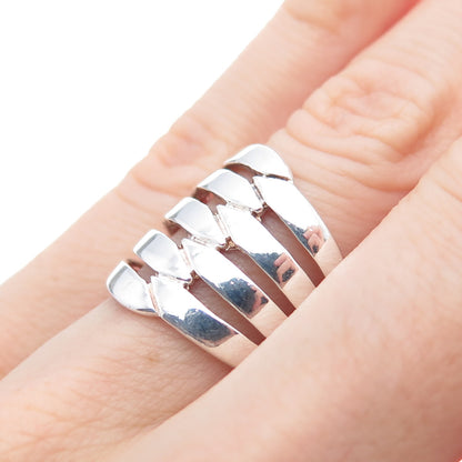 KEN CRAFTS 925 Sterling Silver Vintage Modernist Ribbed Ring Size 6