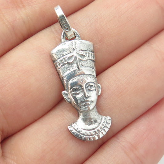 925 Sterling Silver Vintage Italy Egyptian Pharaoh Nefertiti Charm Pendant