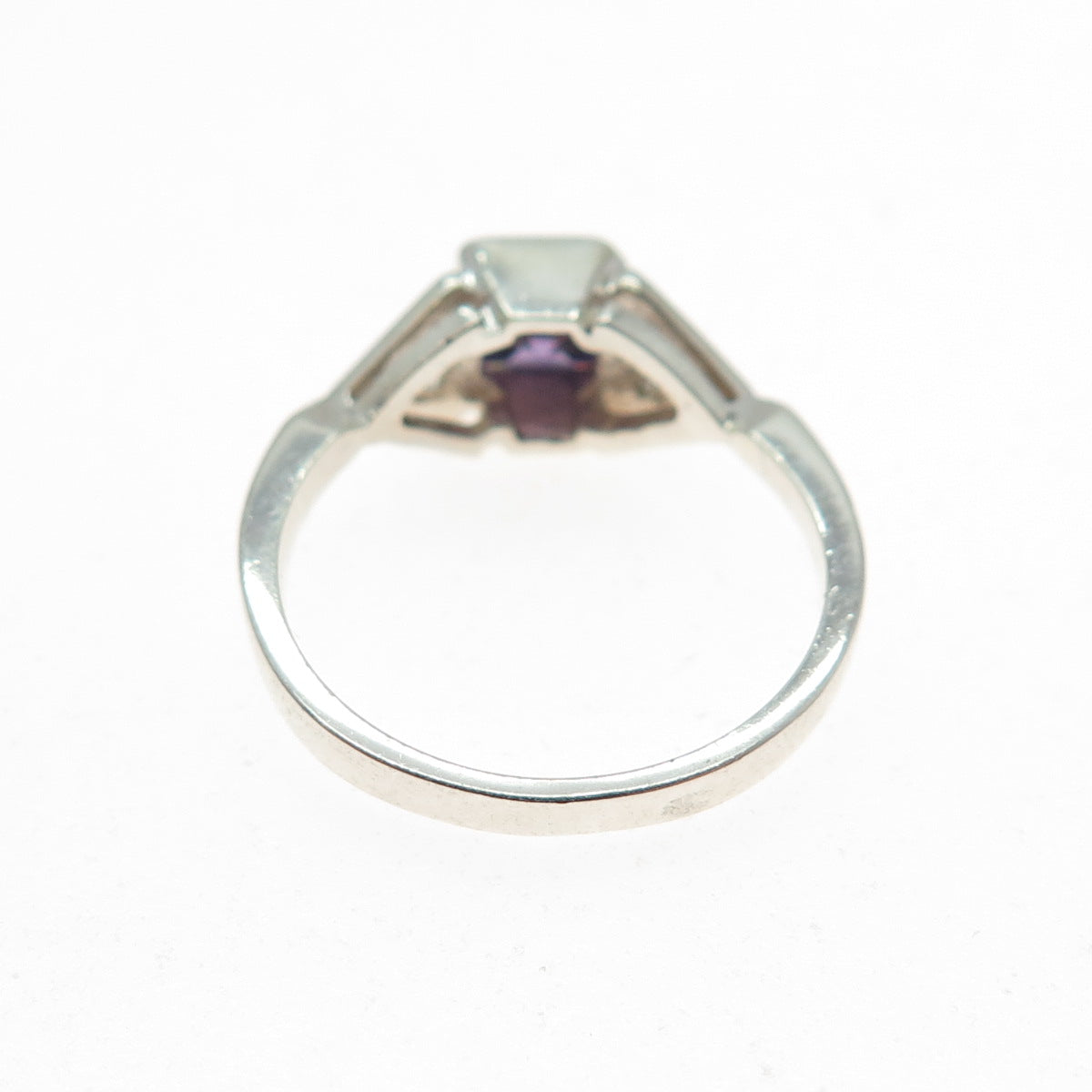 925 Sterling Silver Vintage Princess-Cut Purple Round-Cut White C Z Ring Size 6