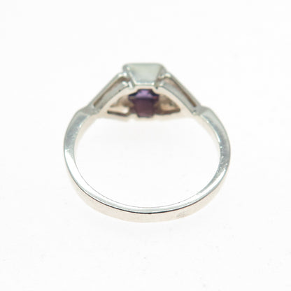 925 Sterling Silver Vintage Princess-Cut Purple Round-Cut White C Z Ring Size 6