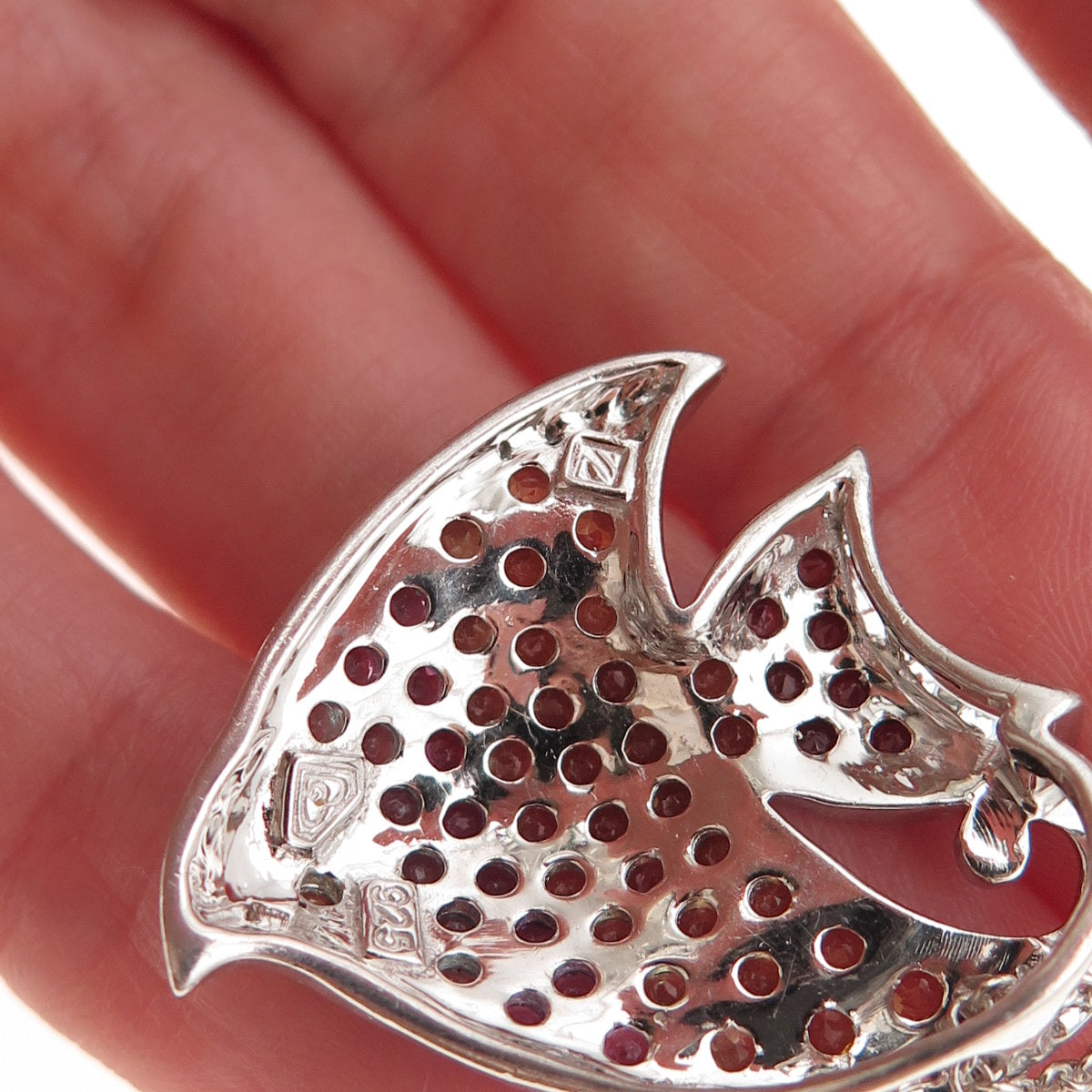 925 Sterling Silver Real Diamond & Multi-Gem Angelfish Cable Chain Necklace 18"