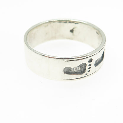 925 Sterling Silver Vintage Footprint Band Ring Size 14.5