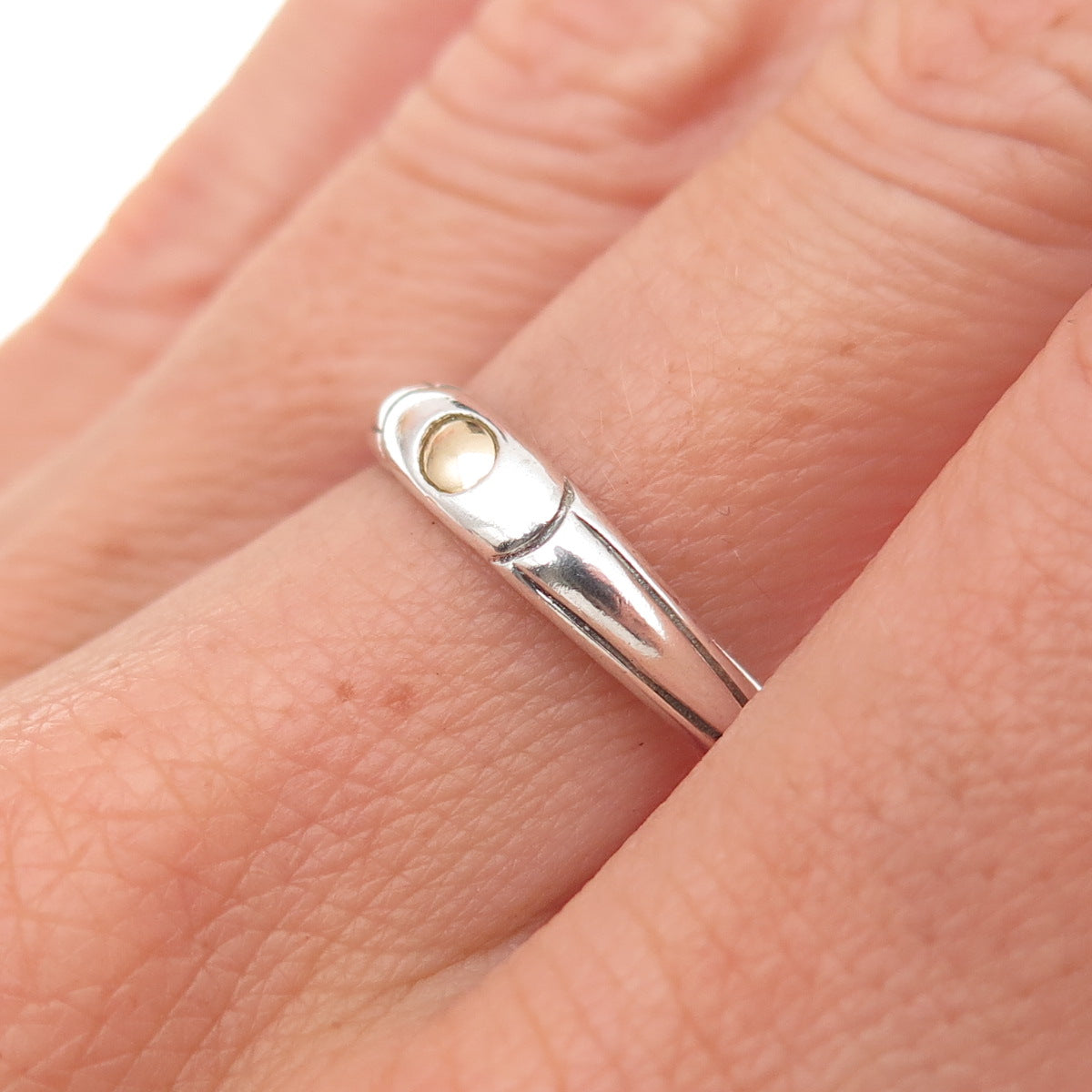 Ste Bee 925 Sterling Silver 2-Tone Vintage Modernist Oxidized Ring Size 7.75