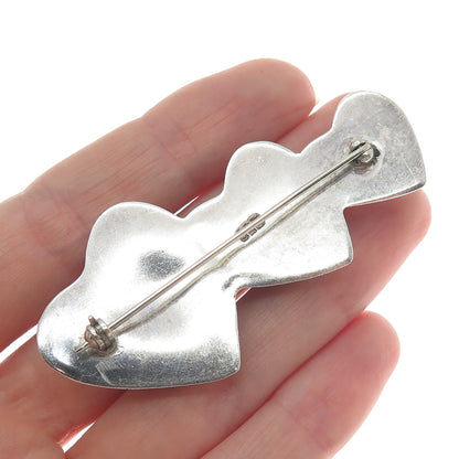 925 Sterling Silver Vintage Graduated Triple Puffy Heart Pin Brooch