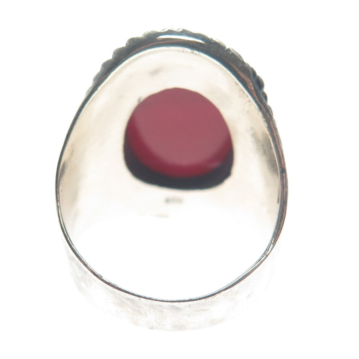 925 Sterling Silver Vintage Real Rhodonite Chain Link Oxidized Ring Size 10.5