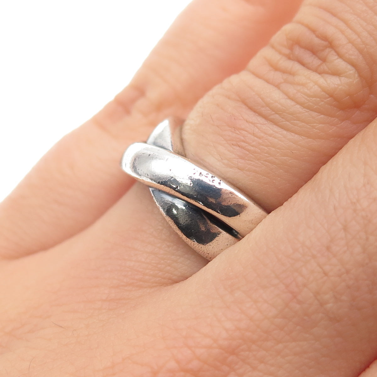 925 Sterling Silver Vintage Modernist Crisscross Oxidized Ring Size 5.75