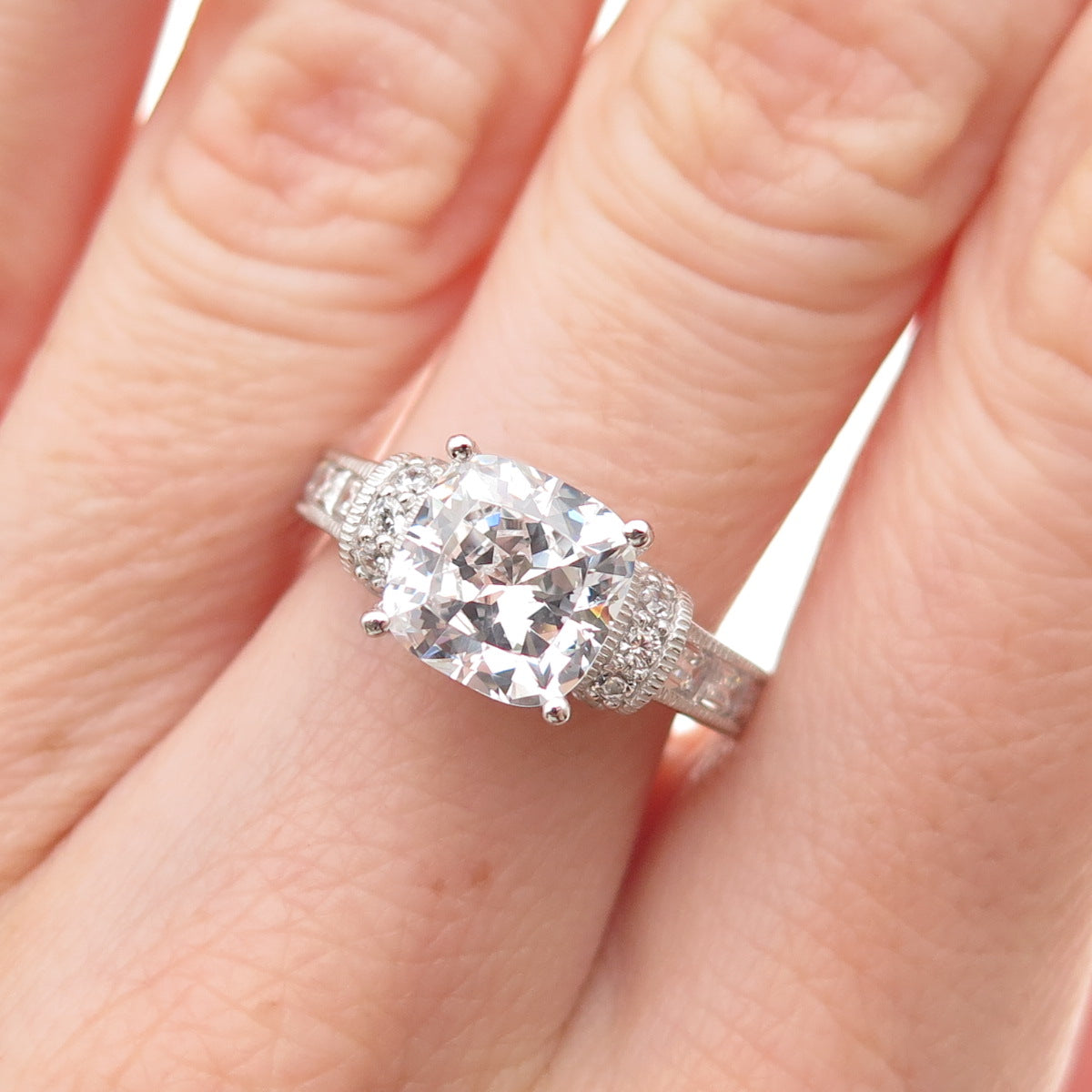 925 Sterling Silver Multi-Cut C Z Engagement Ring Size 6