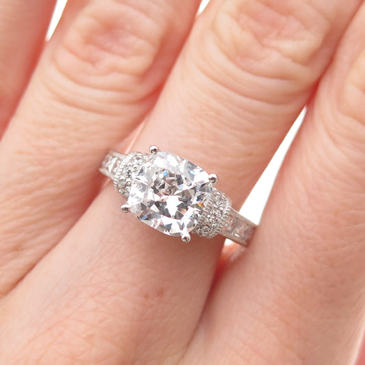 925 Sterling Silver Multi-Cut C Z Engagement Ring Size 6