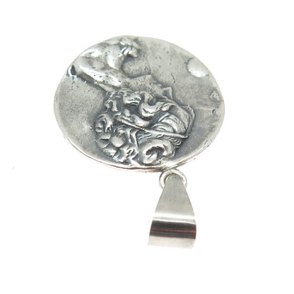 925 Sterling Silver Vintage Victorian Lady Oxidized Round Pendant