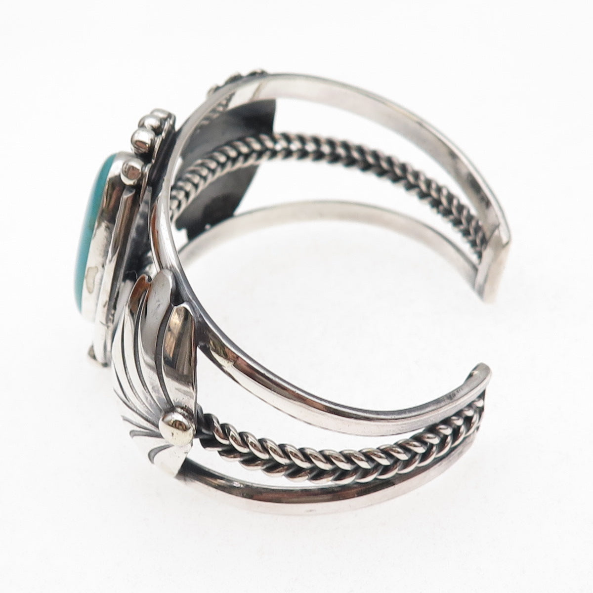 Old Pawn 925 Sterling Silver Vintage Turquoise Floral Adjustable Bracelet 6.75"