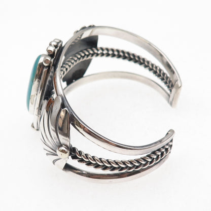 Old Pawn 925 Sterling Silver Vintage Turquoise Floral Adjustable Bracelet 6.75"