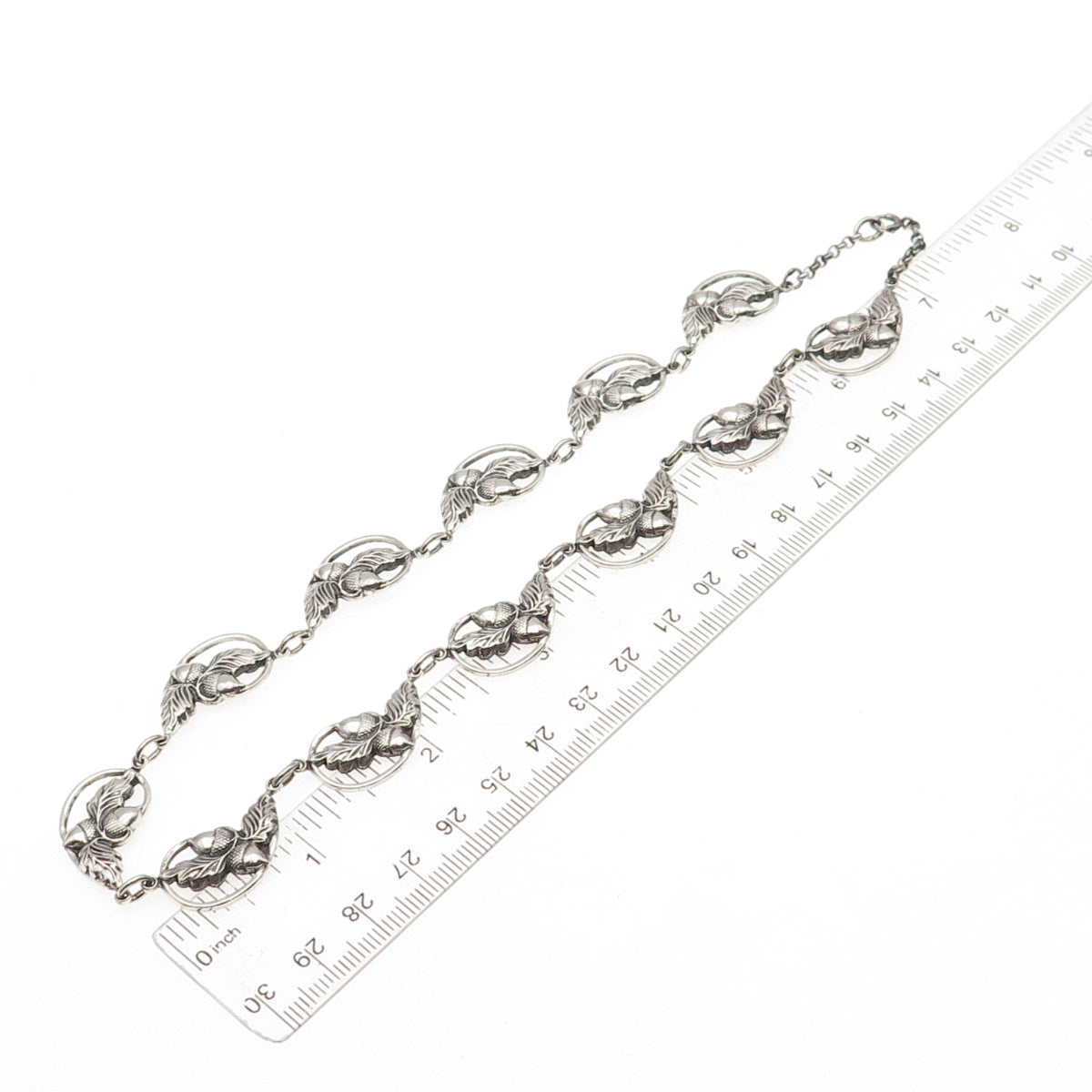 DANECRAFT 925 Sterling Silver Antique Art Deco Acorn Oxidized Chain Necklace 16"