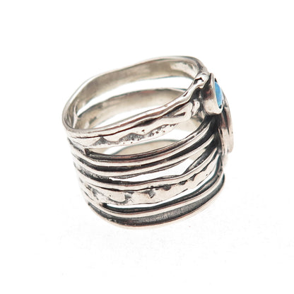 Didae Sterling Silver Vintage Israel Real Opal Modernist Oxidized Ring Size 8.5