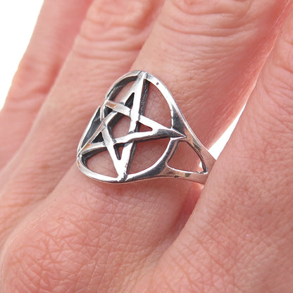925 Sterling Silver Vintage Pentagram Oxidized Ring Size 13