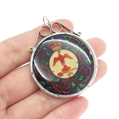 925 Sterling Silver Vintage Enamel 1977 ELIZABETH II DG REG FD Coin Pendant
