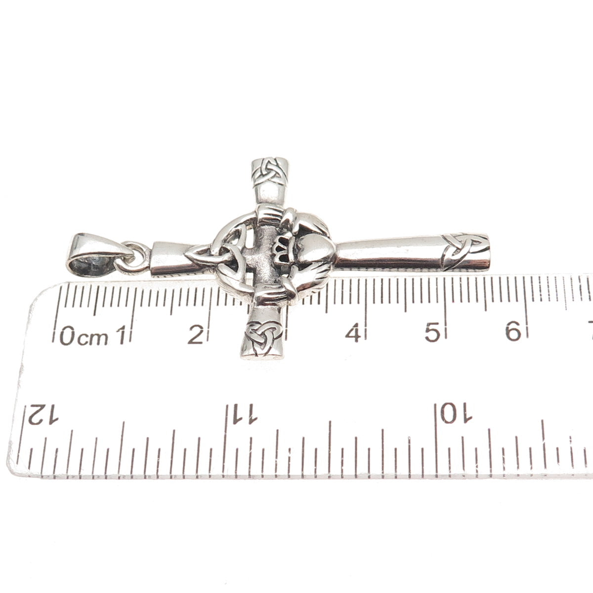 925 Sterling Silver Vintage Irish Claddagh Celtic Cross Oxidized Charm Pendant