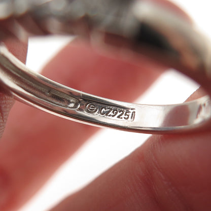 925 Sterling Silver Oval & Emerald-Cut C Z Half Eternity Band Ring Size 8.25