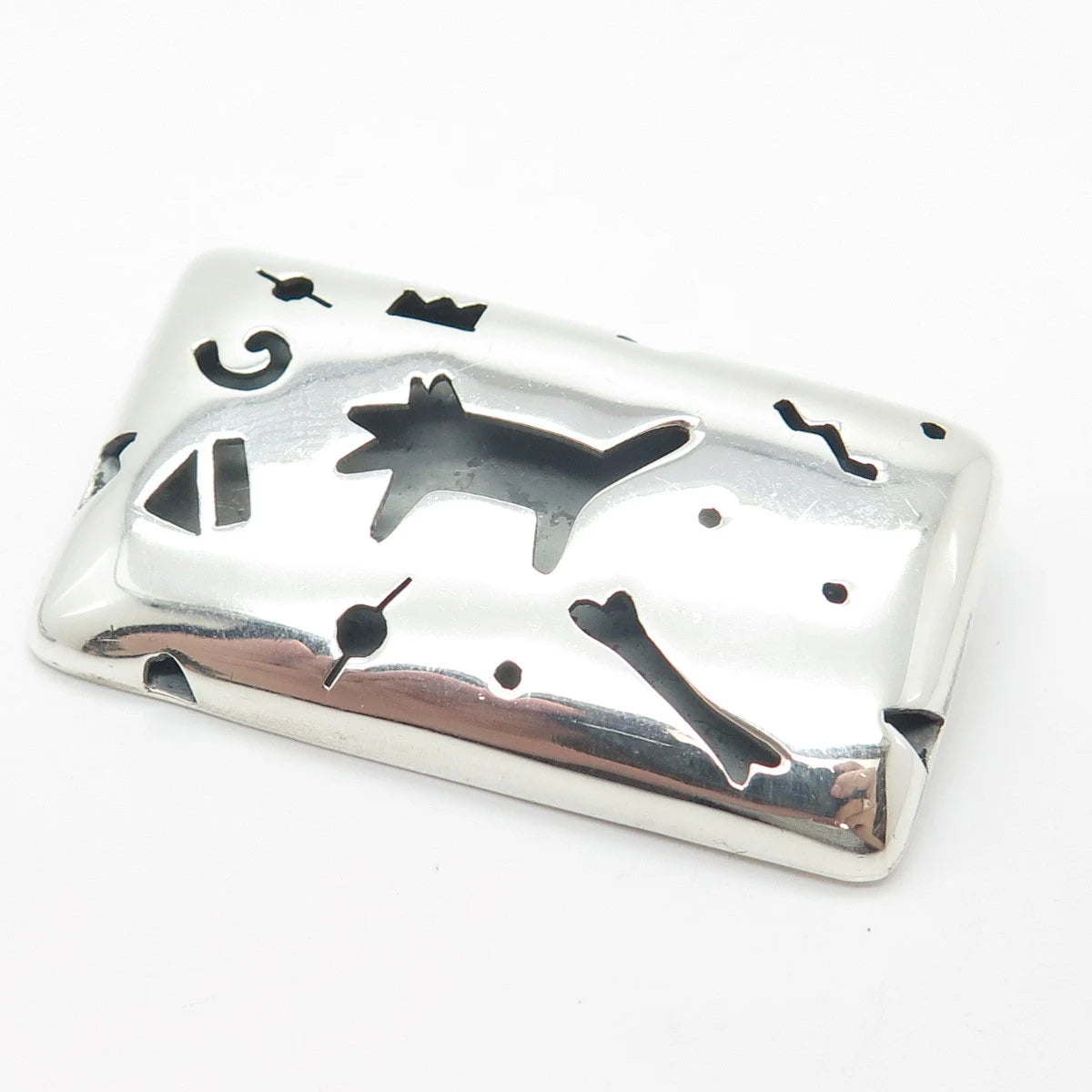 925 Sterling Silver Vintage Mexico ANNI Cutout Dog & Bone Pin Brooch