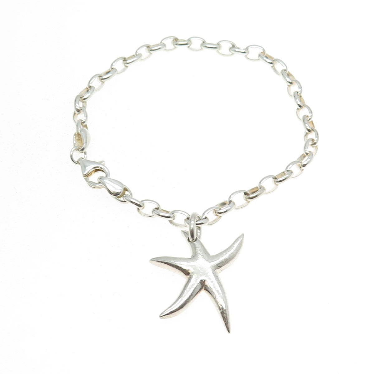 925 Sterling Silver Vintage Starfish Rolo Link Bracelet 6.75"