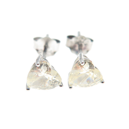 925 Sterling Silver Heart-Cut Canary C Z Stud Earrings