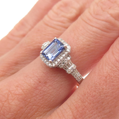 D'Joy 925 Sterling Silver Real Diamond & Tanzanite Ring Size 8