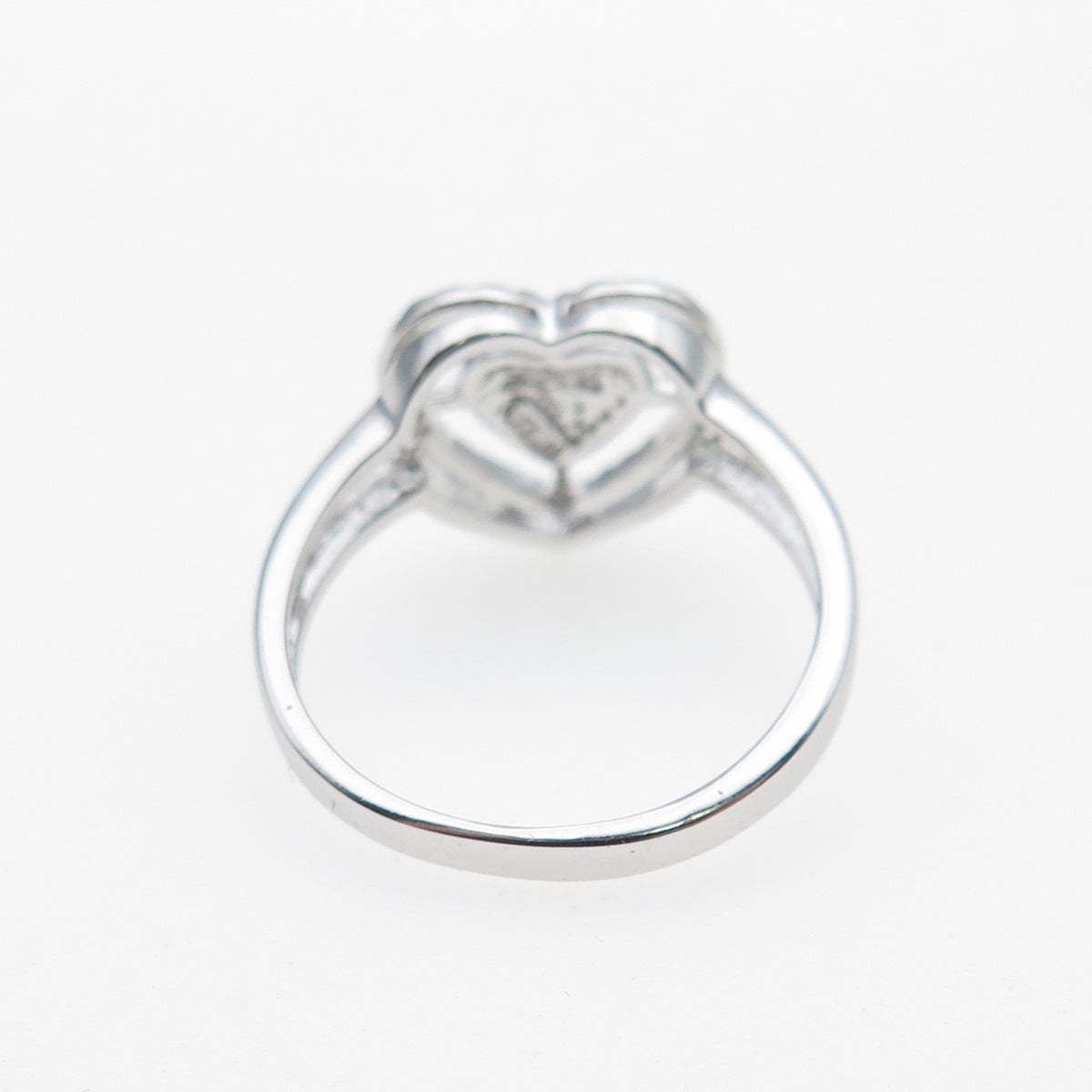 925 Sterling Silver Real Round-Cut Diamond Heart Ring Size 5.75