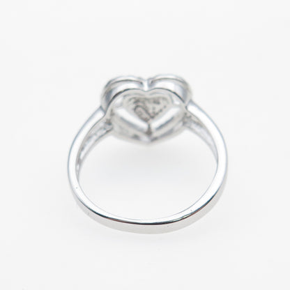 925 Sterling Silver Real Round-Cut Diamond Heart Ring Size 5.75