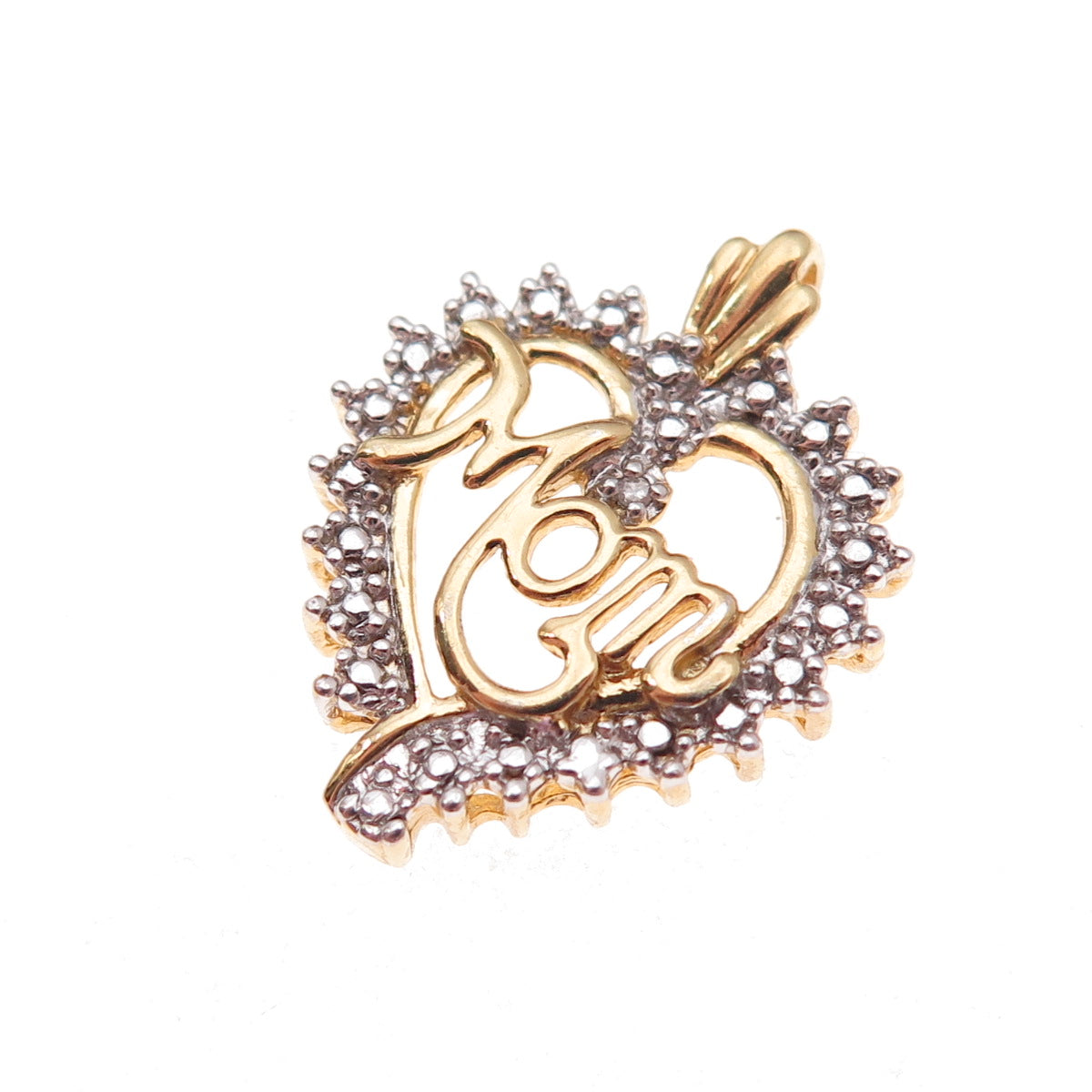 Jacmel Mauritius 925 Sterling Gold Plated Real Diamond Accent Mom Heart Pendant