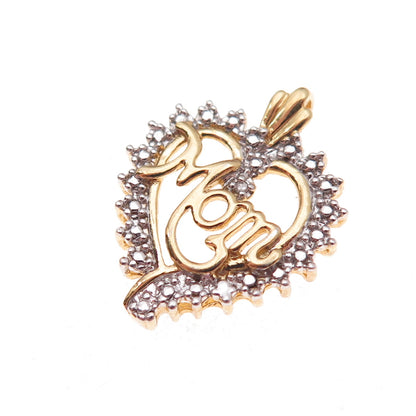 Jacmel Mauritius 925 Sterling Gold Plated Real Diamond Accent Mom Heart Pendant