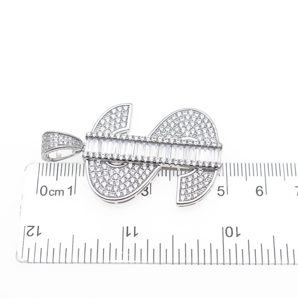 925 Sterling Silver Round & Baguette-Cut Dollar Sign Charm Pendant