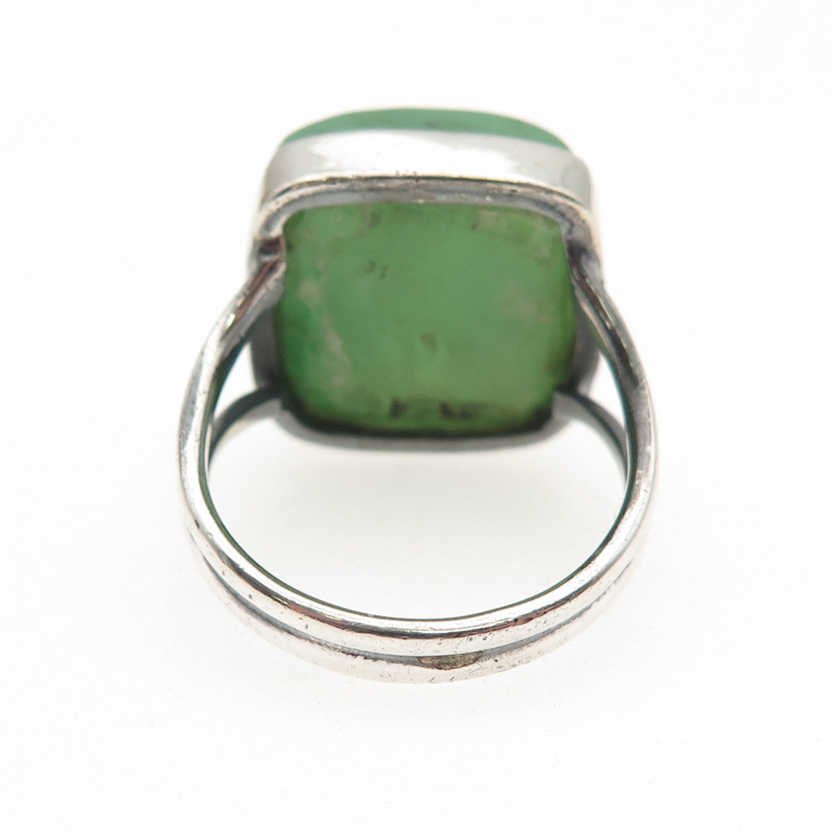 925 Sterling Silver Vintage Real Cushion-Cut Chrysoprase Ring Size 8