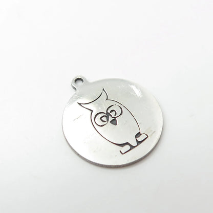 925 Sterling Silver USA Two In Town Owl Bird Charm Pendant