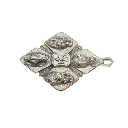 A. Gale 925 Sterling Silver Antique Art Deco 4-Way Religious Medal Charm Pendant