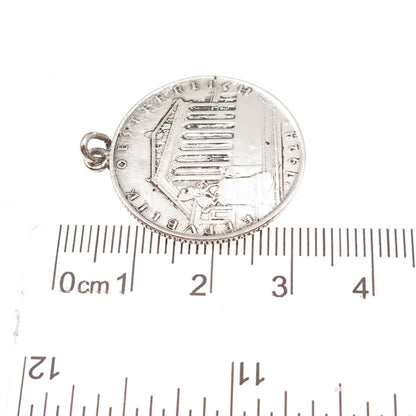 800 Silver Antique 1924 Austrian 1 Schilling Engraved Coin Pendant