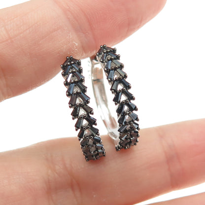 925 Sterling Silver Black C Z Huggie Earrings