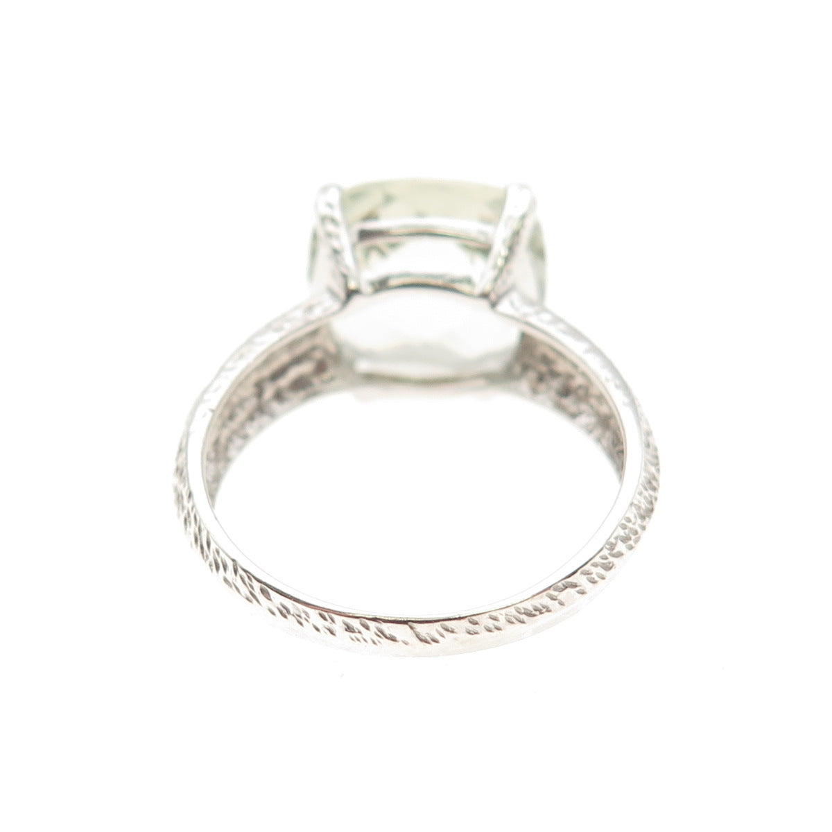 925 Sterling Silver Real Cushion-Cut Green Amethyst Modernist Ring Size 8.25