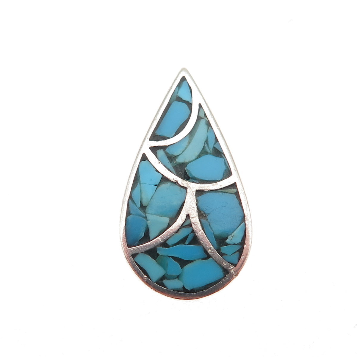 Calvin Spencer Navajo Old Pawn Sterling Vintage Turquoise Inlay Slide Pendant