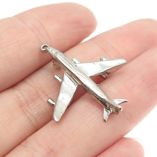 925 Sterling Silver Vintage Airplane 3D Pendant